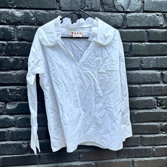 Marni Crisp White Ruffle Collar Shirt - Picture 2 of 5